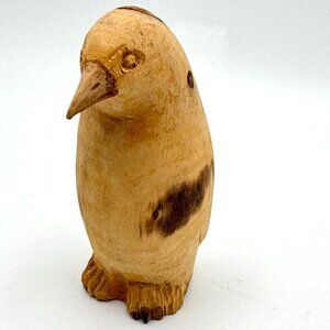 Hand-Carved Wood Penguin Figurine 3.75" Tall MCM Mid-Century Modern Decor Vtg